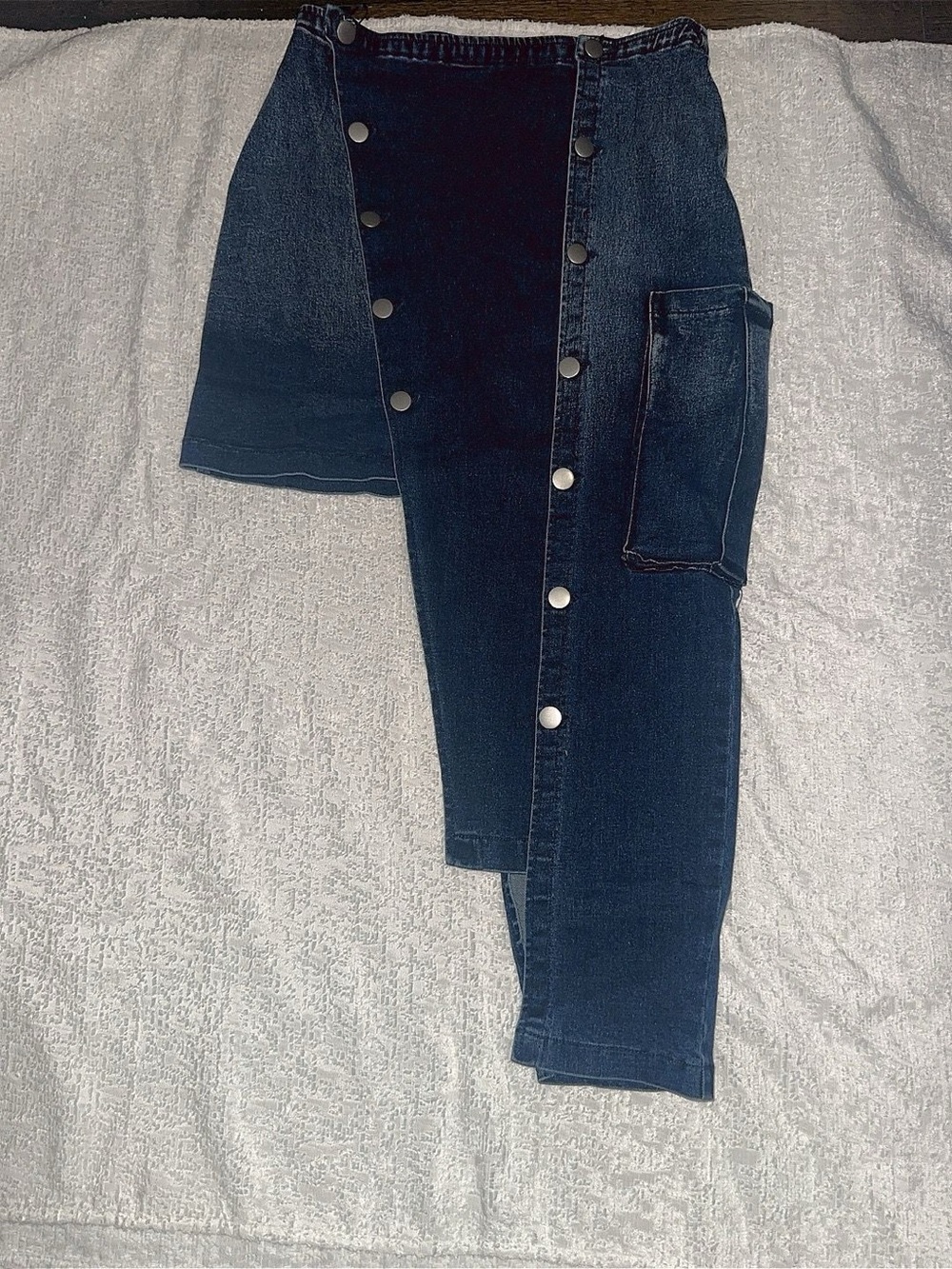 Women’s Dark Blue Snap-Front Denim Skirt-Jeans